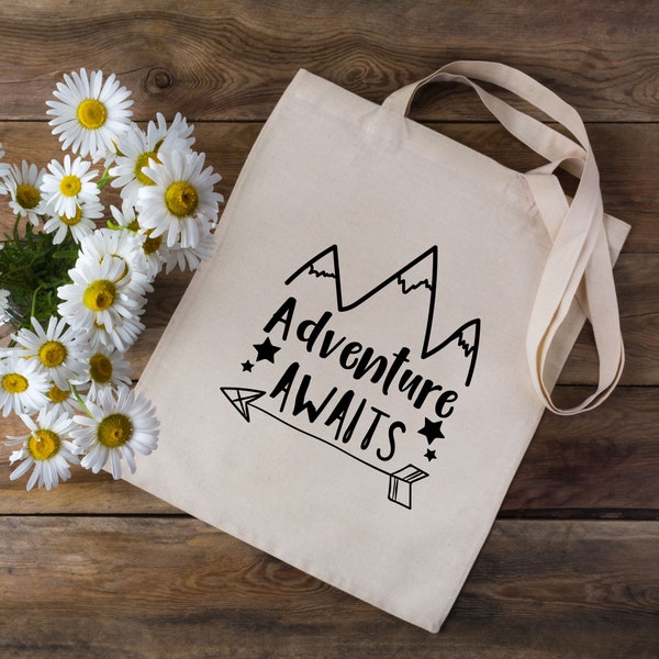 Adventure Awaits Tote Bag - Shopping Bag - Outdoors Gift - Outdoors Tote Bag - Hiking Tote Bag - Wanderlust