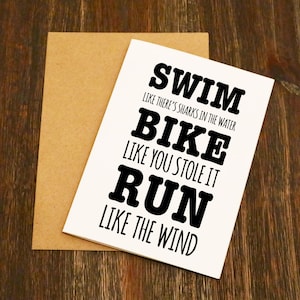 Zwemmen, fietsen, hardlopen triatlonkaart - triathlon gelukskaart - fietszwemloop triatletenkaart