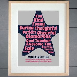 Gepersonaliseerde leraar prints - Ster leraar - leraar cadeau - gratis levering - mooie leraar print - gepersonaliseerde leraar cadeau