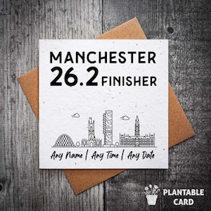 Cartão Plantável para Finalistas de Manchester 26.2 | Parabéns | Cartão Personalizado para Finalistas de Maratona