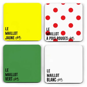 Tour De France Jersey Coaster Set - MK2 - Fietsen - Fiets - Geel - Polka Dot - Wit - Groen - King Of The Mountains