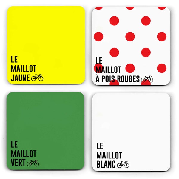 Tour De France Jersey Coaster Set - MK2 - Cycle - Vélo - Jaune - Pois - Blanc - Vert - Roi Des Montagnes