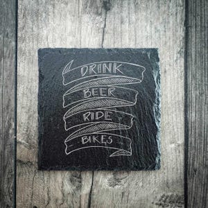 Drink Beer Ride Bikes Slate Cycling Coaster | Bicycle Coaster | Cycling Gift | Bike Coaster | Richard Scibbles
