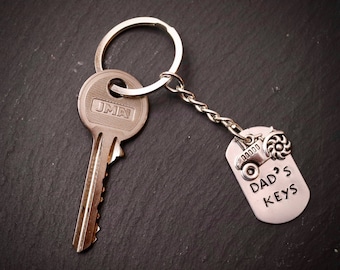 Dad's Keys Hand Stamped Tractor Keyring