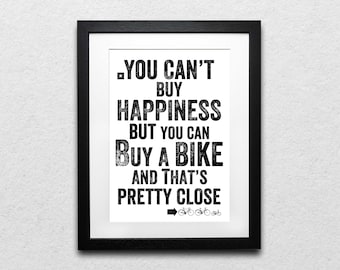 You Can't Buy Happiness Cycling Typography Print - Framed Cycling Print - Unframed Cycling Prints