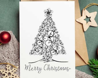 Bike Christmas Tree Blank Greeting Card - Bike Gift - Cycling Christmas Card - Cyclist - Blank - Bike Christmas -Cycling Gift