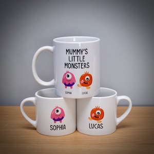 Personalised Little Monster Adult And Child Mug Gift Set - Gifts From Family-Mum - Mummy - Grandma - Grandad - Dad - Daddy - Uncle - Brother