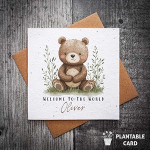 Carte personnalisée pour nouveau-né à planter Petit ours Bienvenue dans le monde | carte de vœux pour bébé | carte personnalisée nouveau-né | Nouvelle arrivee