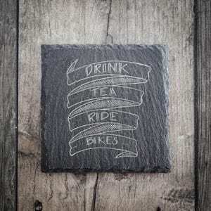 Drink Tea Ride Bikes Slate Cycling Coaster | Bicycle Coaster | Cycling Gift | Bike Coaster | Richard Scibbles