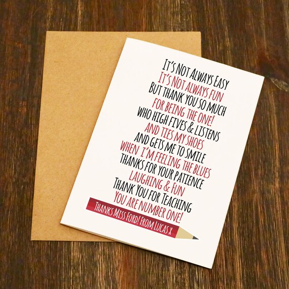 You Are Number 1 Personalised Teacher Card | Etsy