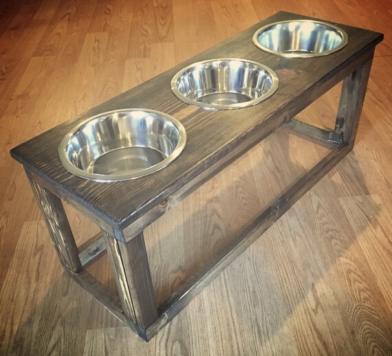 Triple Industrial Raised Dog Feeder Feeding Stand Three Etsy