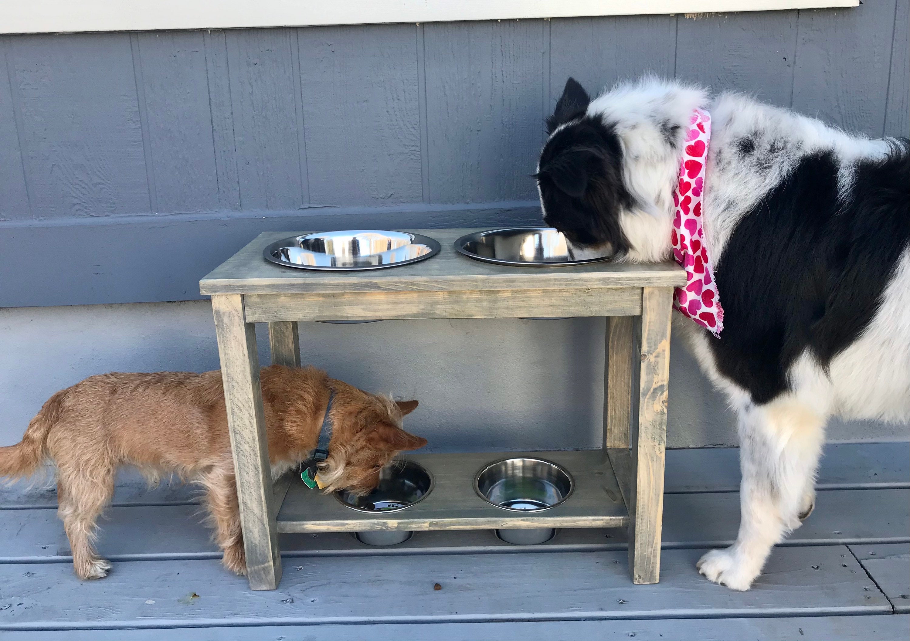 Two bowl Elevated raised dog feeder with stained sealer-Dog Food bowls –  BearwoodEssentials-Elevated Pet Feeders