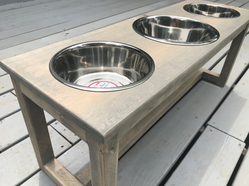 3Bowl Raised Dog Feeder Farmhouse Style Three Bowls Etsy