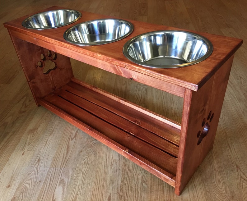 Raised Dog Feeder Triple Dog Bowl Stand Elevated Feed Etsy