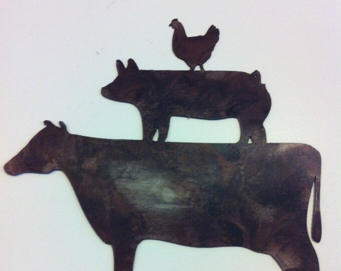 Kitchen Decor Metal Farm Animals Chicken Pig Cow Metal Wall Art Country