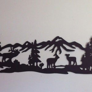 Elk Buck and Does Mountain Scene Metal Wall Art (36&quot; Wide)