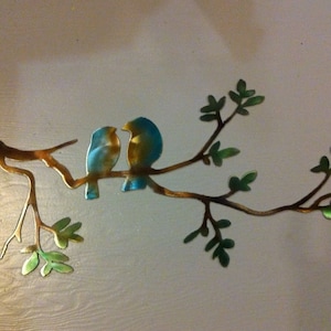 Love Birds on Limb Metal Dyed Wall Art Pair Of Birds On Limb Wall Decor