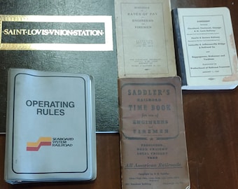 Vintage Railroad Books: Engineer Pay Rates, Time Book, Operating Rules - Set of 5