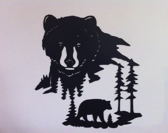 Plasma cut Bear with Cubs scene Metal Wall Art Home Decor 