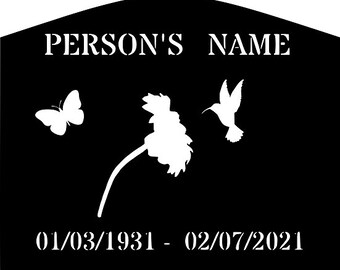 Marcador de tumba conmemorativo de colibrí personalizado: placa de acero con diseño de flor de mariposa