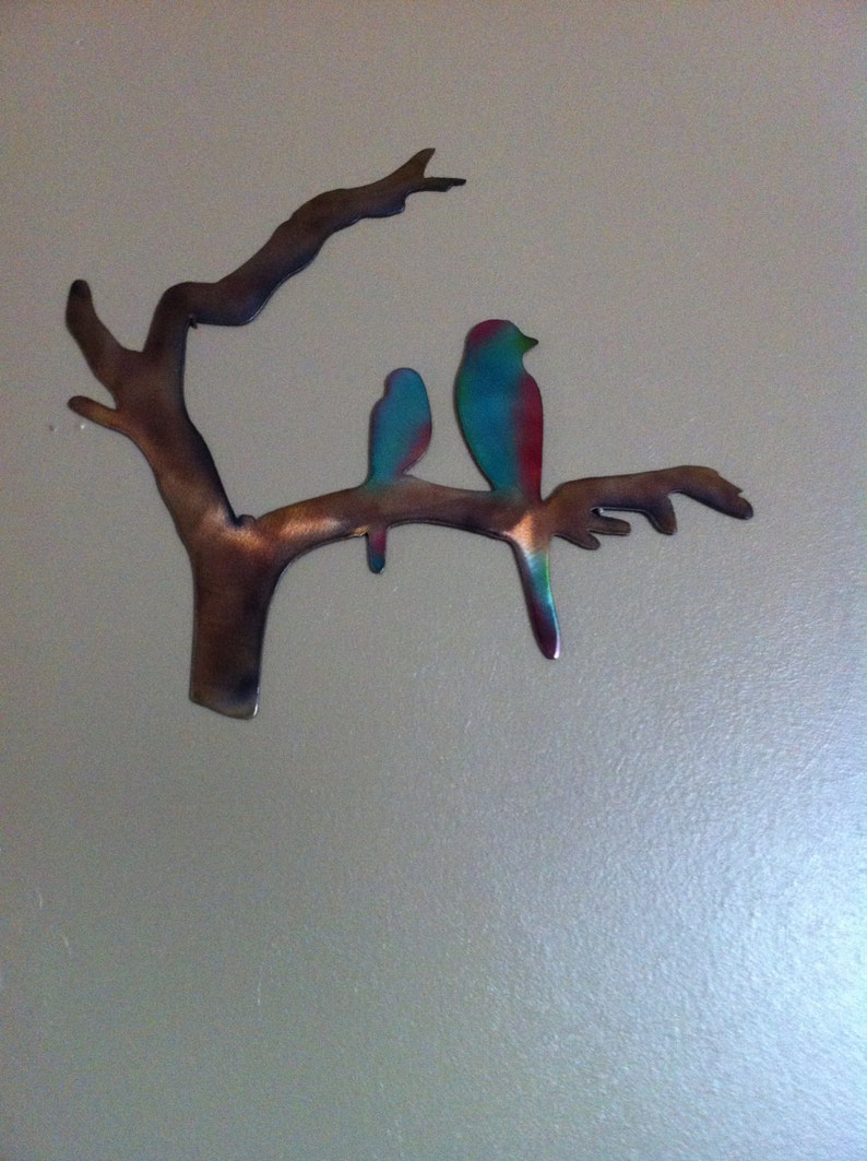 Metal Dyed Birds On A Limb Wall Art Woodland Birds On Tree Etsy
