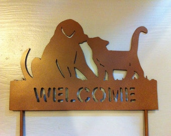 Dog And Cat Welcome Garden Stake