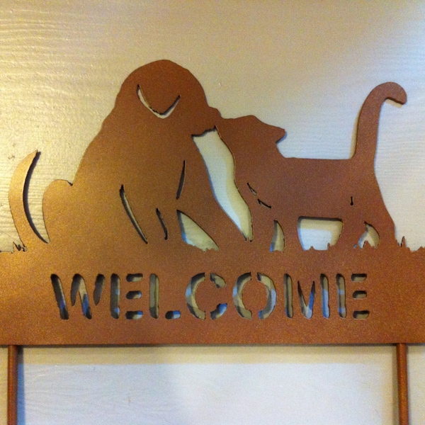 Dog And Cat Welcome Garden Stake