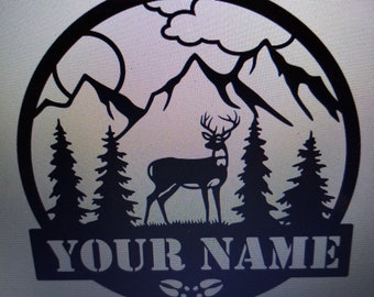 Deer Monogram 18" Buck Monogram Personalized Monogram Letter Sign Buck Trees Mountains