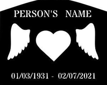 Marcador conmemorativo de corazón con alas de ángel personalizado: decoración de tumba de acero de calibre 14