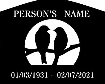 Marcador de tumba personalizado de pájaros del amor: Memorial de acero de calibre 14