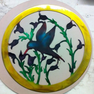 Floral Hummingbird Metal Art: Dyed Steel Wall Decor