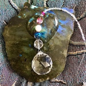 Snowy Quartz 40mm Prism ~Sparkly Rainbow Suncatcher ~Magical ~Healing Energy ~Regulates & Neutralizes Energy ~Enhances Psychic Connection