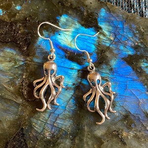 Silver Octopus Earrings ~.925 Sterling Silver Fish Hooks ~Lightweight Octopus Earrings ~Dangle Octopus Earrings ~Playful Energy