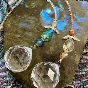 Sparkly Angel 40mm Prism Suncatcher ~Crystal Suncatcher ~Angel Suncatcher ~Silver ~Magical ~Healing Energy ~Rose Quartz ~Goldstone