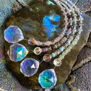 Crystal Suncatcher ~30mm Prism Sparkly Suncatcher ~Aurora Borealis AB Coating ~Magical ~Healing Energy ~Amethyst/Rose Qtz/Larimar/Aventurine