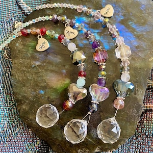 Mom Charm Crystal Heart Suncatcher ~20mm Prism Sparkly Suncatcher ~Silver Mom Charm ~Semi-Precious Gemstones ~Magical ~Healing Energy