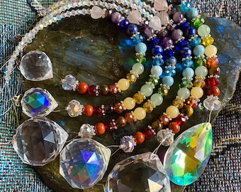 Crystal Chakra Prism Suncatcher ~6 Prism Choices ~Sparkly Rainbow Suncatcher ~Healing Energy ~8 Different Gemstones ~Chakra Chart Included