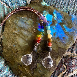 Chakra Rainbow 20mm Prism ~Sparkly Suncatcher ~Lava Stone Air Freshener ~Healing ~Semi Precious Stones ~Crystal Beads ~Chakra Chart Included