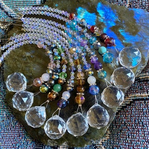 Crystal Suncatcher ~20mm Prism Sparkly Suncatcher ~Rearview Mirror ~Rainbows ~Magical/Healing Energy ~Semi Precious Stone ~Hangs 7 3/4" Long