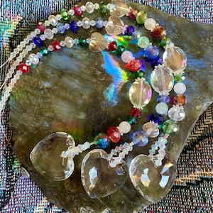 Holiday Crystal Heart Prism Suncatcher ~Christmas ~Hanukkah ~Sparkly Suncatcher ~Healing Energy ~Clear Quartz ~Electroplated Crystal Beads