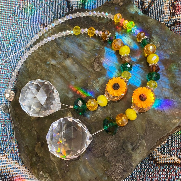 Sunflower Crystal Suncatcher ~Super Sparkly 30mm Prism Suncatcher ~Faceted Electroplated Crystal Beads ~Bright & Colorful ~Magical Energy