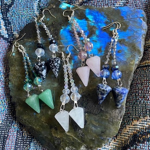 Sparkly Pendulum Earrings ~Magical ~Genuine Gemstone Pendulum Earrings ~Ex-Long Dangle Earrings ~Faceted Crystal Beads ~.925 Sterling Hooks