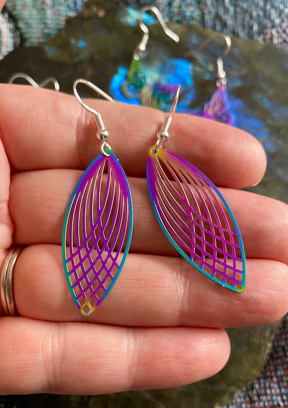 Rainbow titanium earrings deals