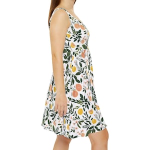 Lemon and Floral Women&#39;s Dress, Summer Dress, Cute Dress, Casual Party Dress, Feminine Dress, Outdoor Party Outfit, Tank Top Dress