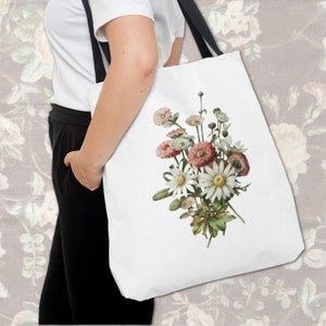 Wildflower Bouquet Tote Bag Grocery Bag Floral Grocery Tote Floral Bouquet Beach Bag Daisy Travel Bag Wildflower Bag Reusable Grocery Tote