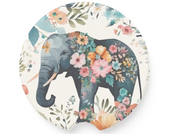 Car Coaster Elephant Floral Soapstone Car Coaster Elephant Car Coaster