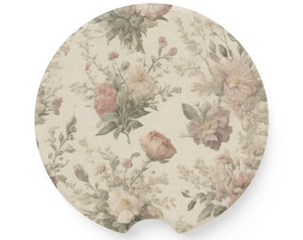 Car Coaster Muted Floral Soapstone Car Coaster Floral Car Coaster