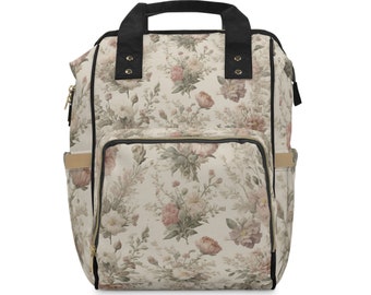 Faded Florals Multifunctional Backpack Diaper Bag Floral Diaper Bag Floral Backpack Waterproof Backpack