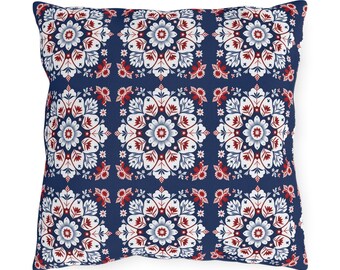 Patriotic 4th of July Floral Tiles Outdoor Pillow