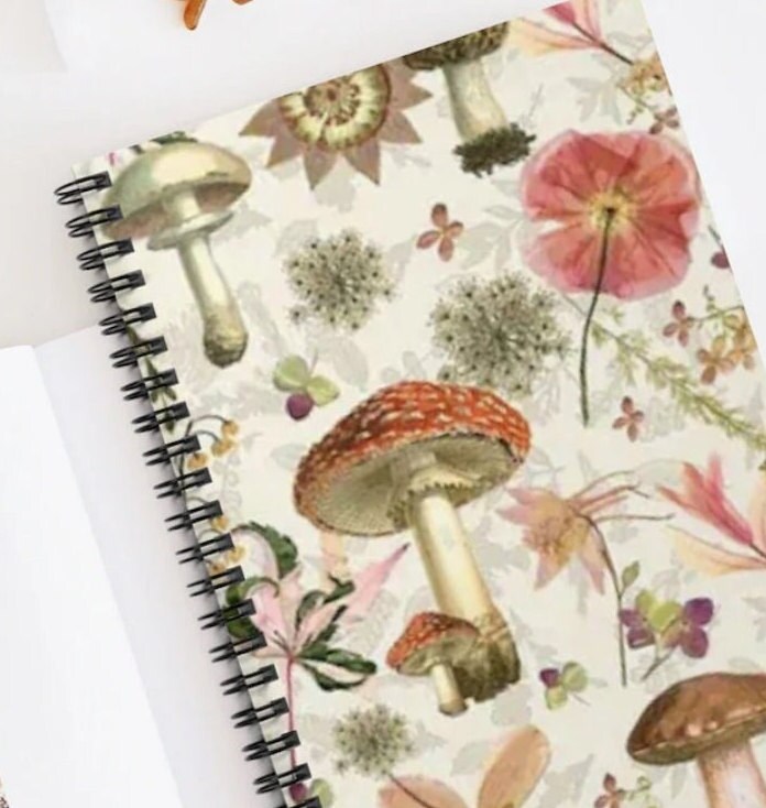 Cottagecore Mushroom Spiral Notebook, Ruled Line Floral Notebook ...
